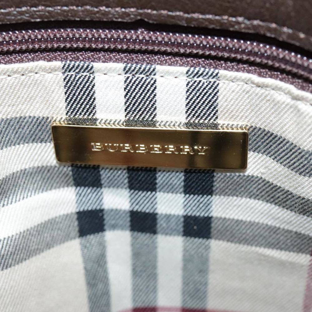 BURBERRY Tote Bag Leather Brown Gold Auth hk1954 - Picture 15 of 16